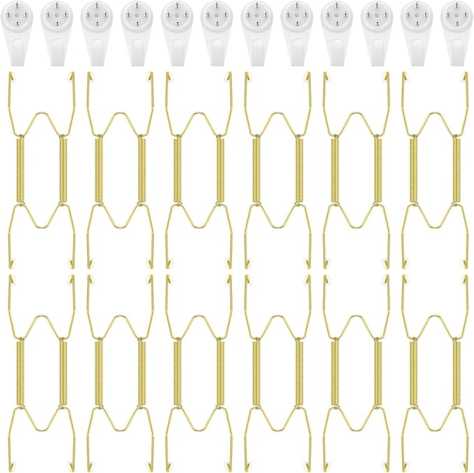 Hotop 12 Pieces Plate Hangers for Wall 4-5 Inch Stainless Steel Wire Invisible Plate Hangers Heavy Duty Display Holders with 12 Pieces Hooks for Wall Decorative(Gold)