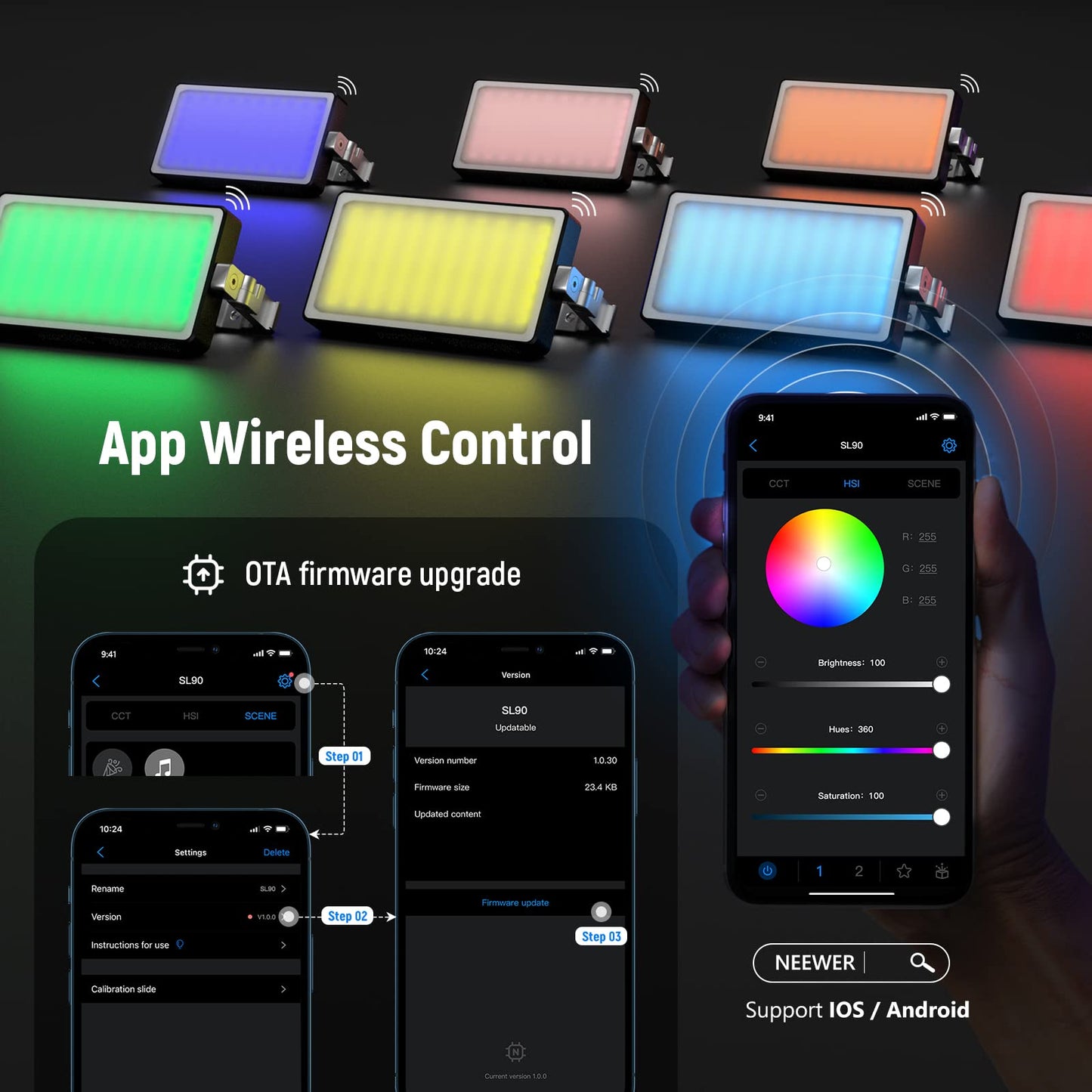 Neewer Rgb Video Light, 2500-10000K Cri97+ On Camera Selfie Light With App & 2.4G Control, 18 Light Scenes, 4300Mah Battery For