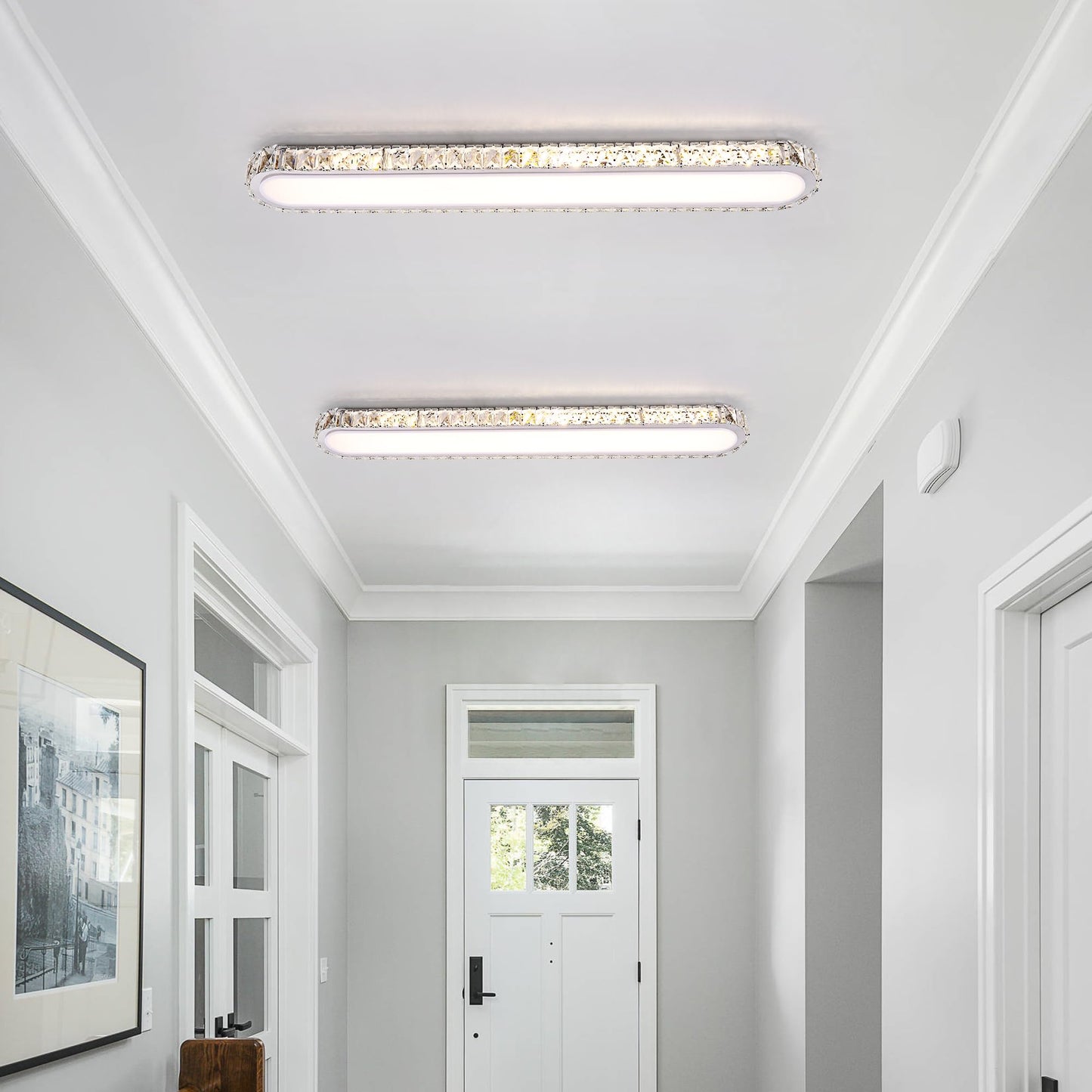 Qcyuui Dimmable Led Ceiling Light 39.4 Kitchen Lighting Fixtures Ceiling Modern stylish Crystal Ceiling Light With Remote Chrome Long Ceiling Light Fixture For Kitchen Dining Room Hallway 48W
