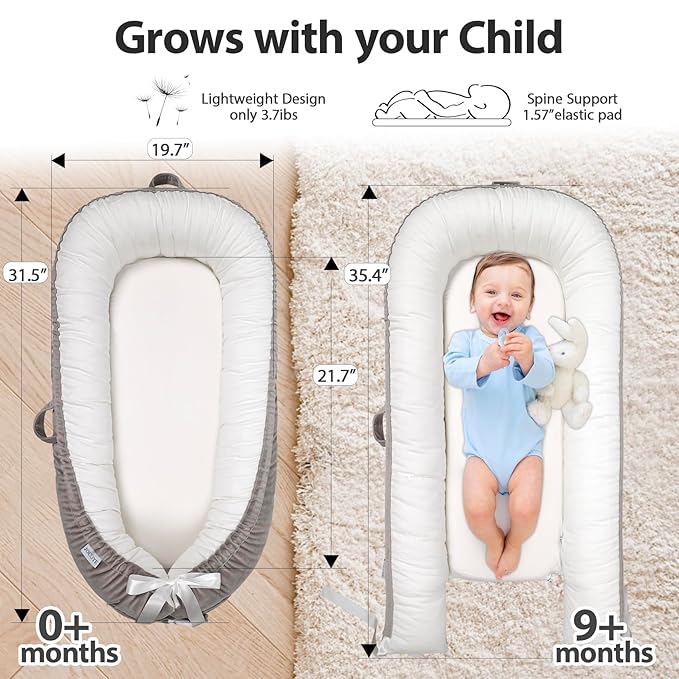 Baby Lounger | Organic Cotton Infant Lounger | Reversible, Adjustable & Portable Floor Lounger | Soft, Breathable, Washable Cover