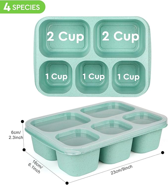 Bento Lunch Boxes - Reusable 5-Compartment Food Lunchables Containers, Snack Boxes For Adults Container for School, Work, and Travel, Set of 4 (Wheat)