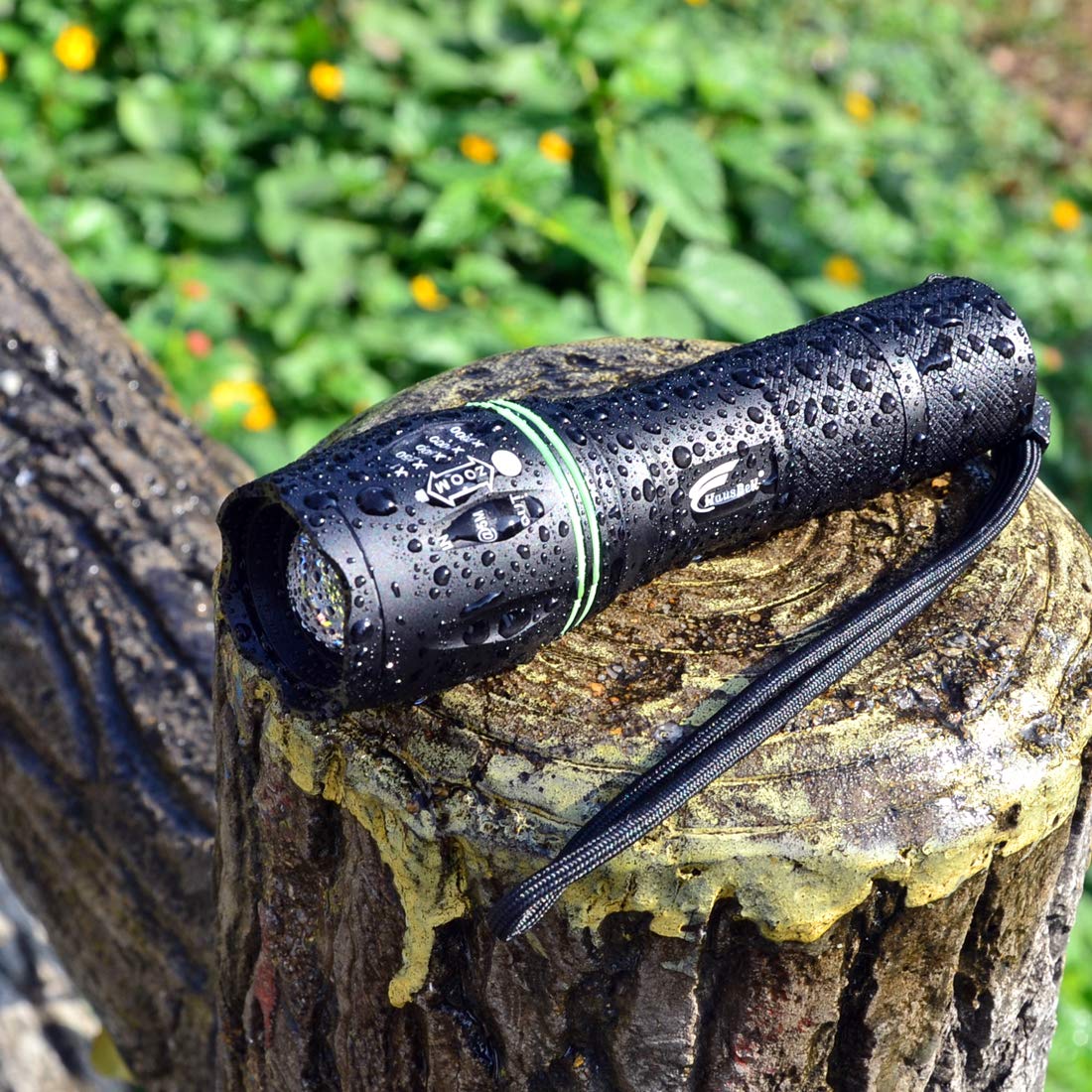 HAUSBELL LED A100 Flashlight Pack - 4 Zoomable Tactical Flashlights, High Lumens, Black, Aluminum, Emergency & Outdoor Use