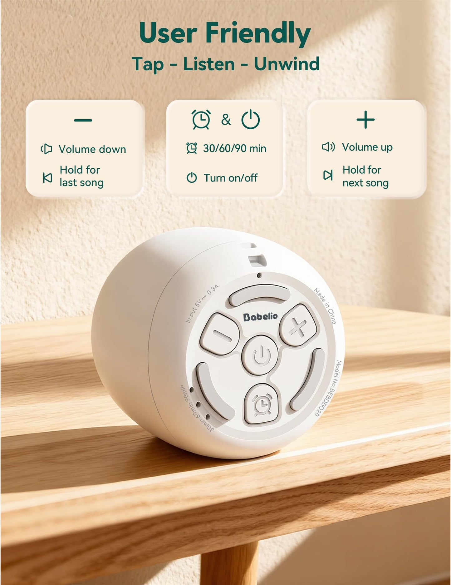 Babelio White Noise Sound Machine (Pocket Mini Pro) | 1000mAh Large Battery, 25 Non-looping Sounds for Adults, Kids & Babies, Timer, Memory Function, Pocket-Sized & Travel Essentials, New White
