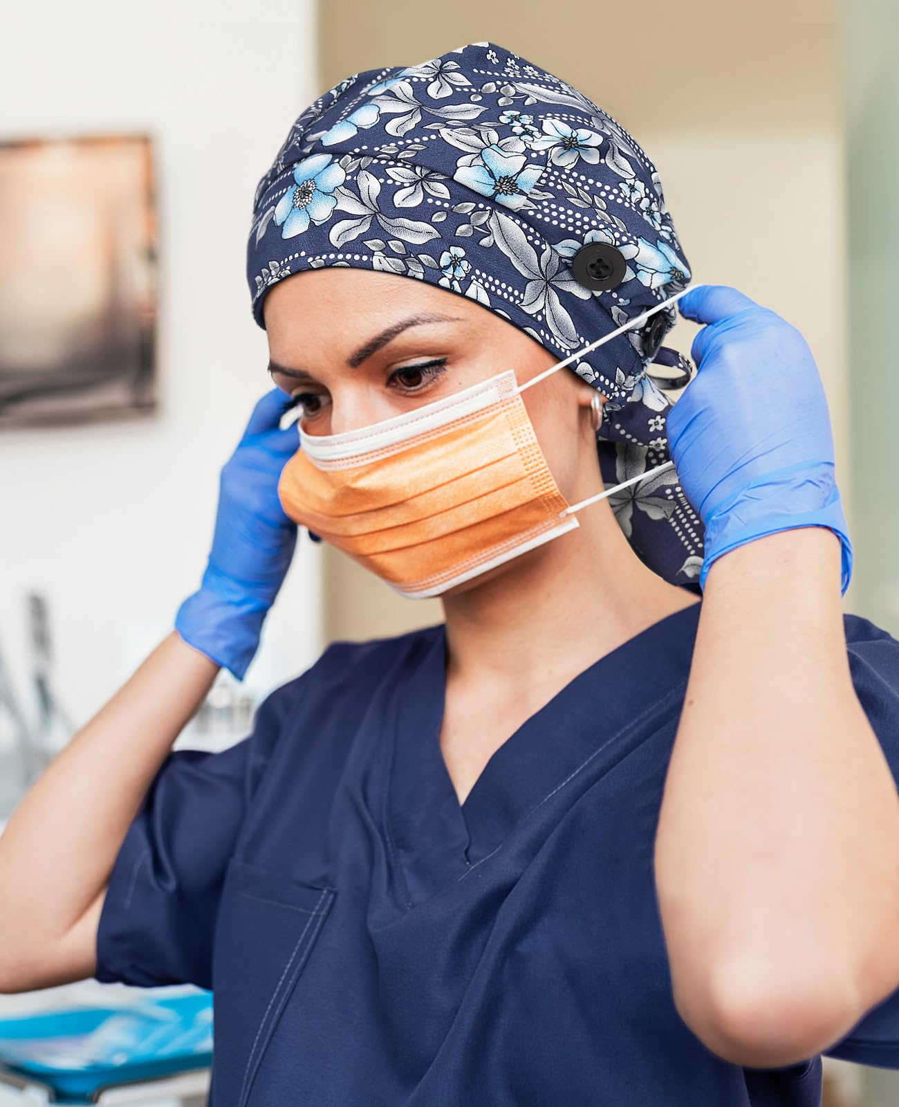 Large Satin Scrub Cap for Women Long Braids Hair Silk Lined Nurse Head Cap Surgical Hat Black Blue