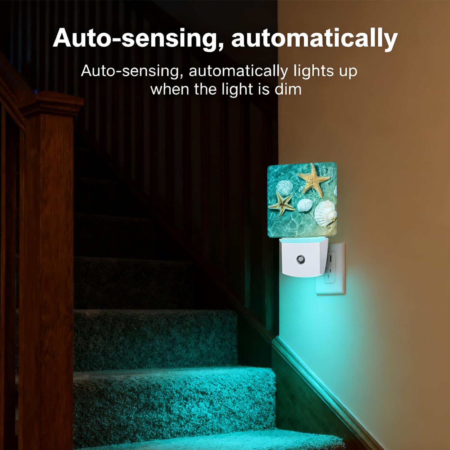 Caifujiqi Night Light Plug-in Smart Sensor LED Lamp, Energy Efficient, Starfish Decor, Model: Caifujiqi-Night Light-Starfish 4