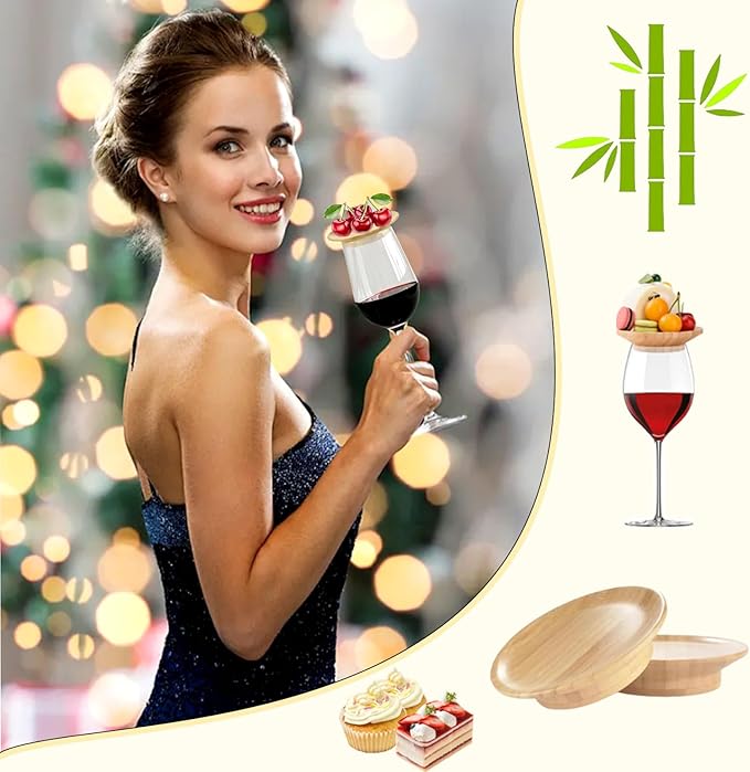 Wine Glass Charcuterie Topper, 2024 4Pcs New Wine Glass Charcuterie Board Topper, Bamboo Wine Glass Topper - Prevent Red Wine From Splashing, Charcuterie Wine Glass Topper, Gift for Wine Lovers (4)