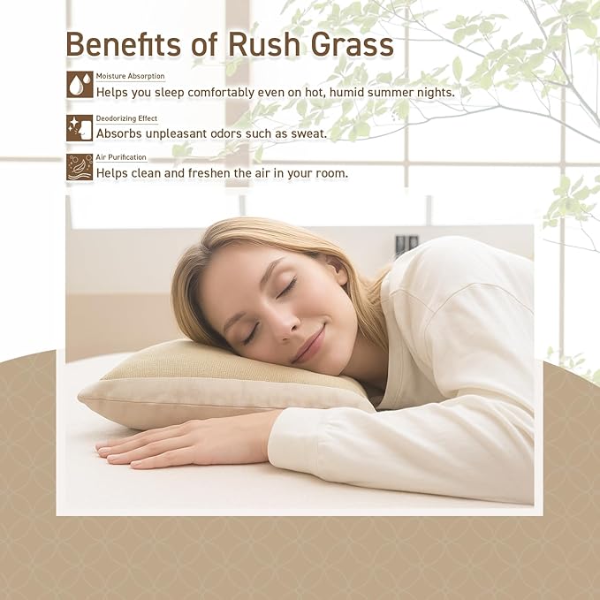 BJDesign Japanese Igusa (Rush Grass) Pipe Bed Pillow, Made in Japan, All Sleepers, Breathable & Deodorizing, 11.8x19.7x2.6 Inch