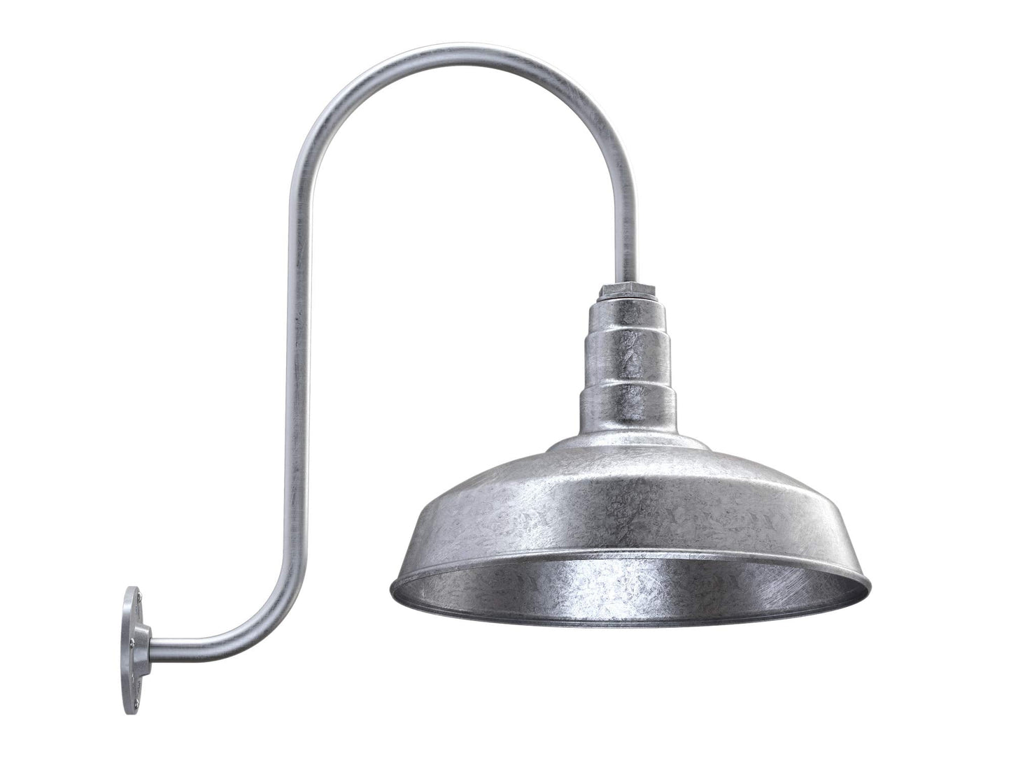 Steel Lighting Co. Gardena Barn Light - Outdoor Wall Mounted, 16in Dome, Upslope Gooseneck, Dusk to Dawn, Galvanized Steel