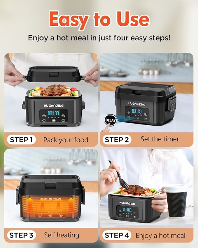 Cordless Electric Lunch Box for Adults, Men & Women – Rechargeable Self-Heating Food Warmer with 1.2L SS Container, Battery-Powered Heated Lunch Box, Perfect for Work and Travel Use (Grey)
