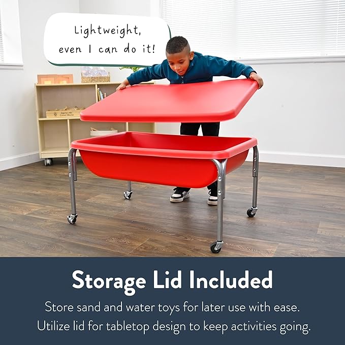 Children's Factory Medium Sensory Table and Lid – 24″ Height, Sandbox with Lid, Water Table for Kids, Red