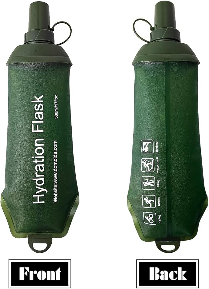 Green Soft Flask, TPU Foldable Running Hydration Flask, for Hydration Packs/Running Vests-Running, Hiking, Cycling Folding Bottle-5 oz (150 ml)