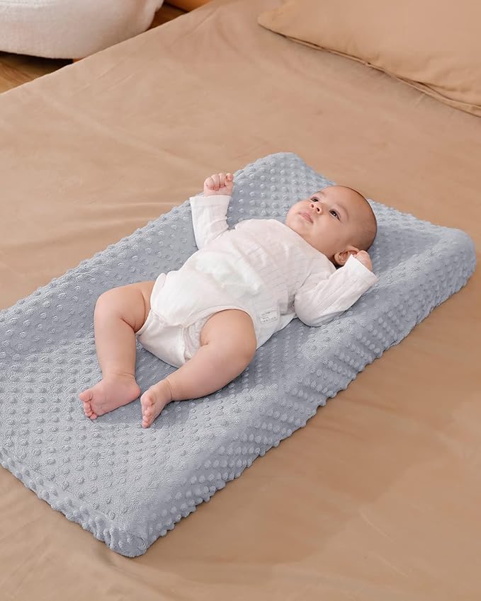 2 Pack Solid Changing Table Pad Cover Cradle Sheet, Fits 32"/34''x16 Contoured Diaper Changing Pad, Dots Plush Changing Table Covers(Beige + Grey)