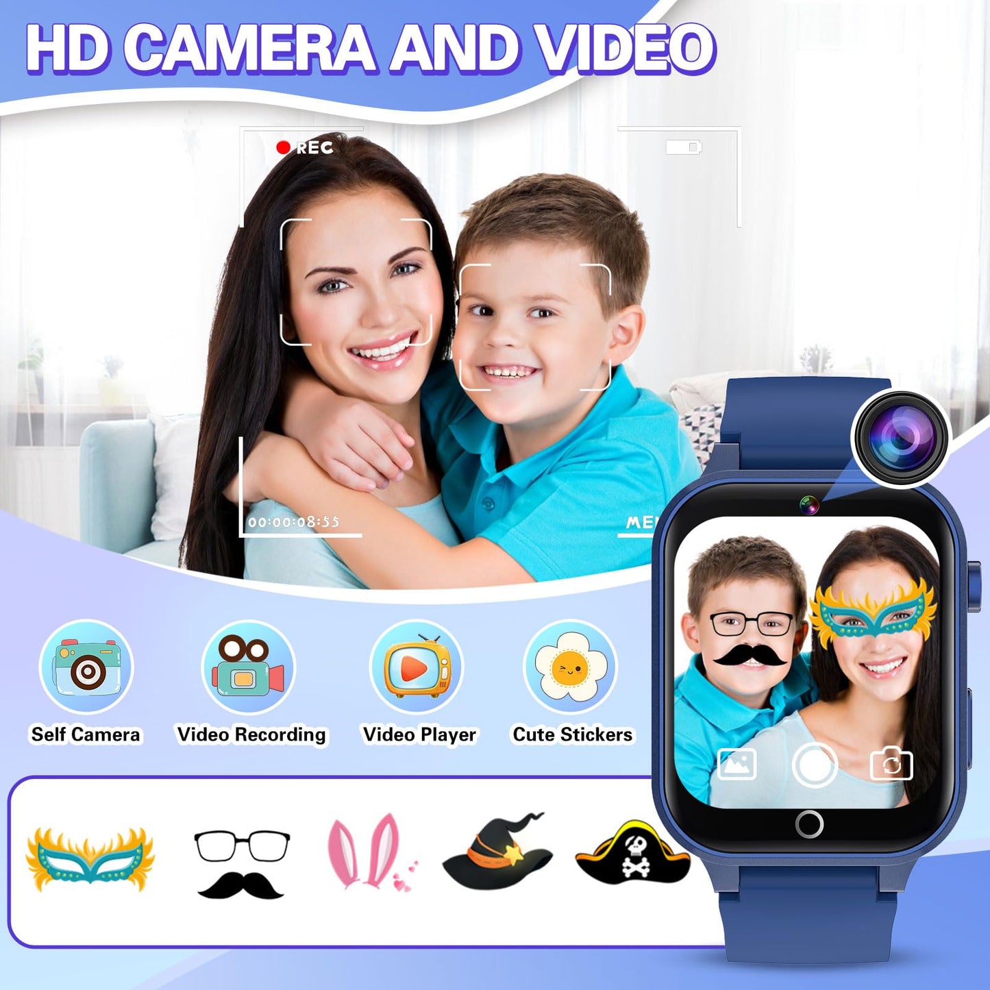 Vakzovy Smart Watch For Kids With 26 Puzzle Games Hd Camera Mp3 Player Audiobook Video Pedometer Habit Tracking Learn Card Flash