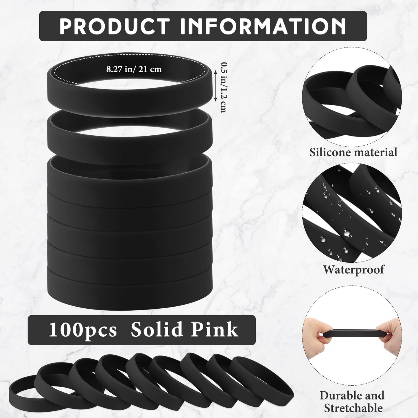 Liliful 100 Pcs Silicone Rubber Wristbands Rubber Wristband Bracelet Bands for Silicone Wristbands for Women Men(Black)