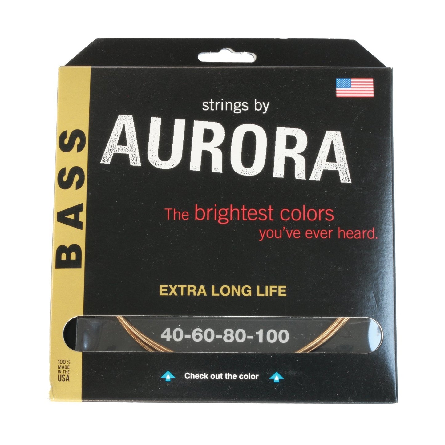 Aurora Aurgldb40-100 Premium Coloured Bass Guitar Strings, Gold, 40 - 100