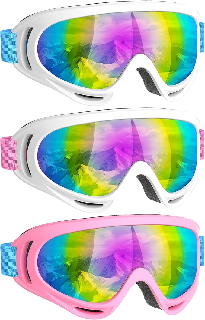 COOLOO 3 Pack Kids Ski Goggles, Anti-fog Snowboard Goggles with UV400 Protection, Snow Goggles for Boys Girls Youth Men Women