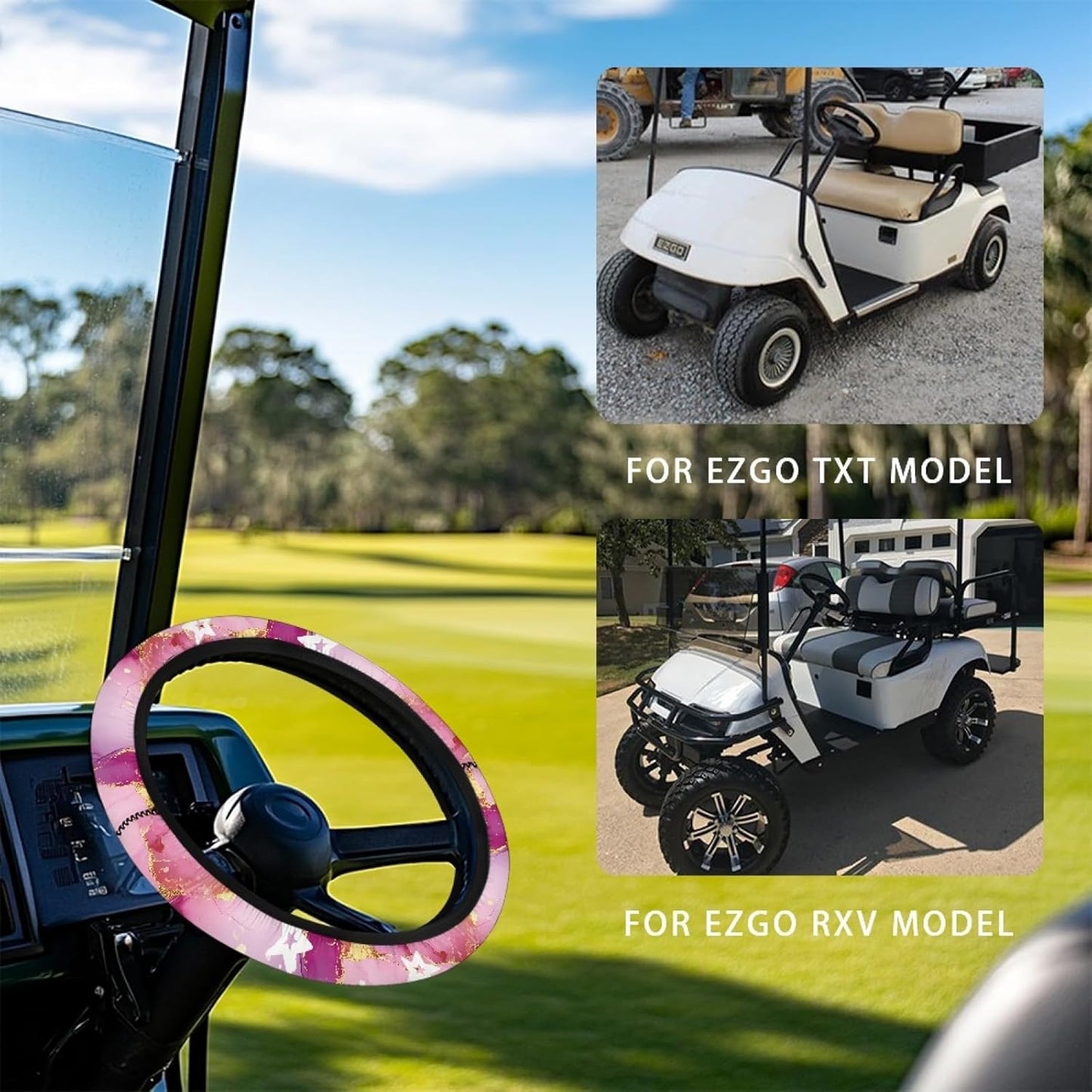Pink Marble Print Golf Cart Steering Wheel Cover 13 Inch - 14 Inch Golf Cart Steering Wheel Covers Star Club Car Accessories for Women