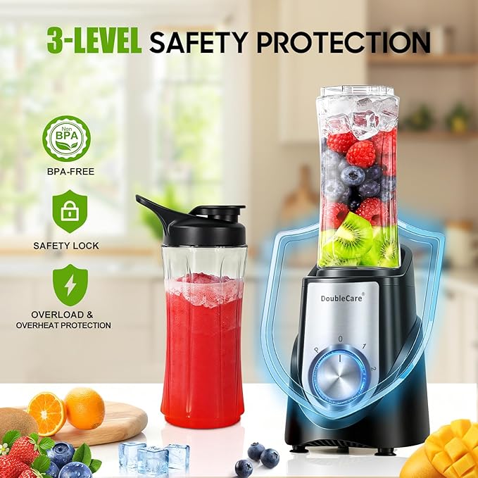 Blender for Smoothies,32,000 RPM Smoothie Blender, Personal Blenders with 6 Sharp Blade,with 20oz Portable Cup and To-Go Lids, Self Cleaning,Portable Juicer for Ice Crushing & Milkshakes
