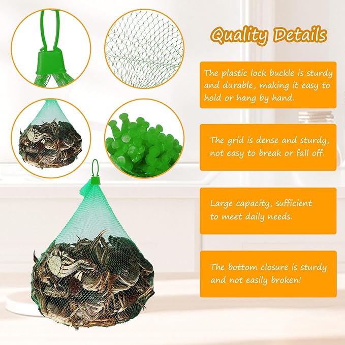 Limso 100 PCS Seafood Boiling Bags, 24 Inch Seafood Bag Onion Bag Mesh Nylon Netting, Reusable Mesh Produce Bags, With 100 Pcs Loop-Style Closures (Green)