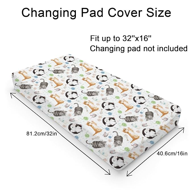 Watercolor Cats Changing Pad Covers Cute Cats Paws Milk Baby Changing Table Sheet for Boy Girl Cats Lovers Gift Soft Breathable Stretch Fitted Diaper Changing Pad Table Mats Nursery Bedding 32''x16''
