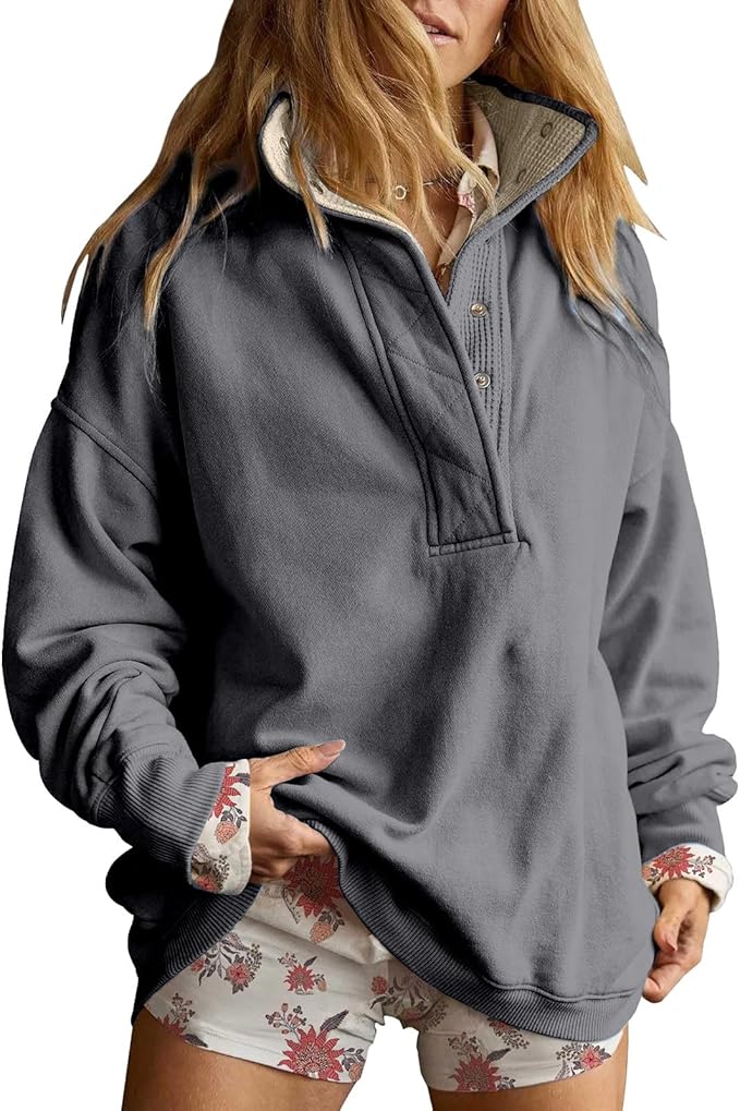 Oversized Sweatshirt for Women Casual Button Henley Neck Pullover Tops Fashion Y2K Sweatshirt Winter Clothes