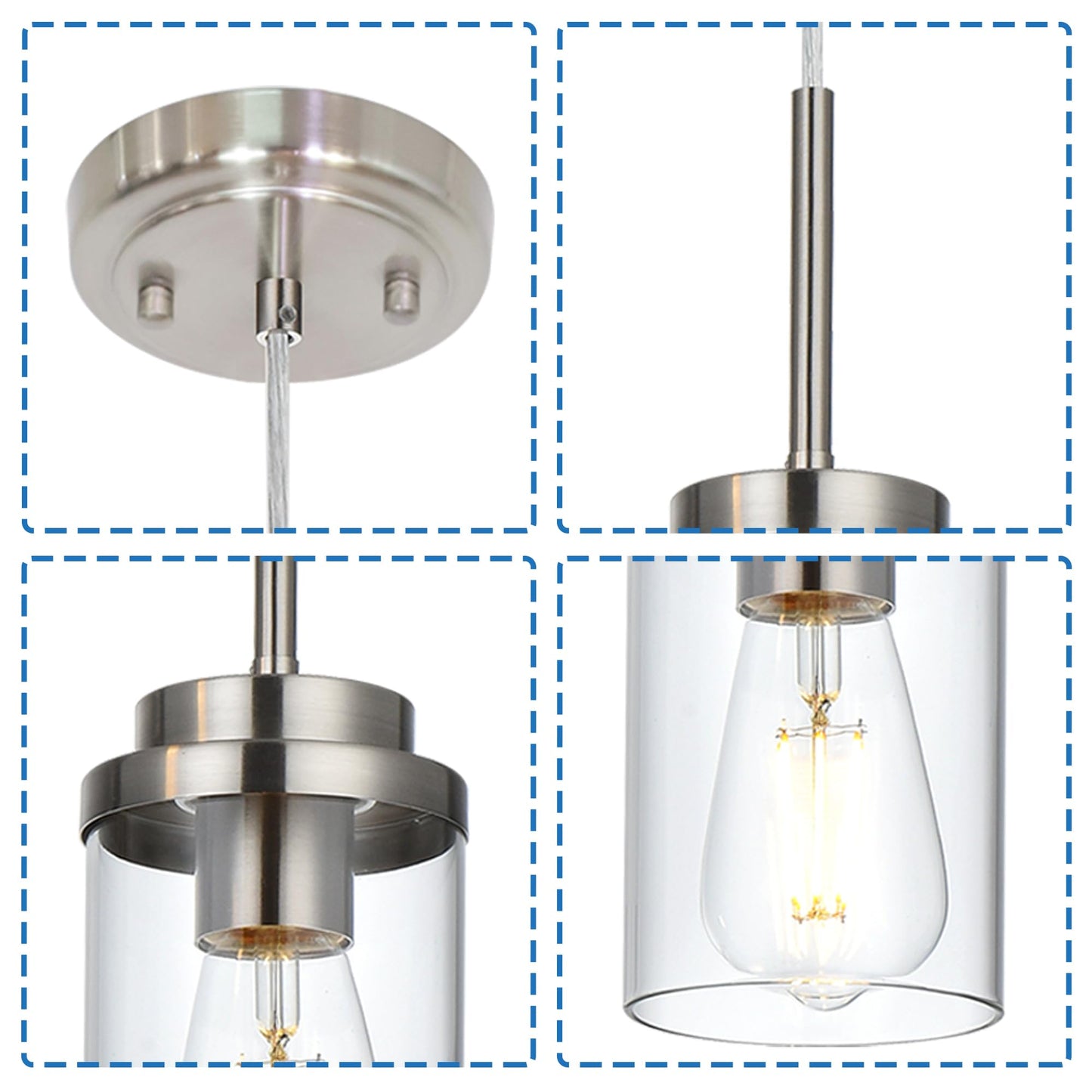 Melucee 3 Pack Hanging Pendant Lighting Fixtures Brushed Nickel  Adjustable Hanging Ceiling Lamp With Clear Glass Shade  Modern Pendant Light For Kitchen Island Dining Room Hallway