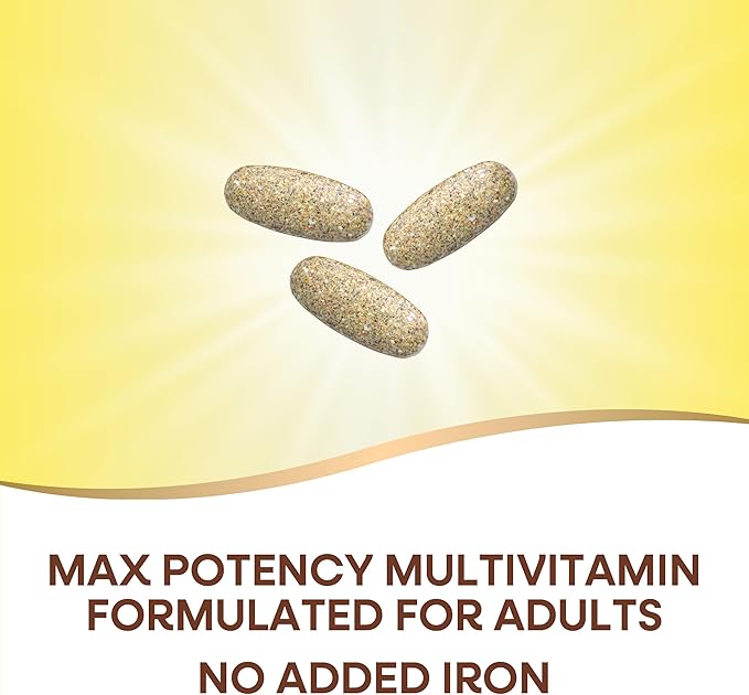 Nature's Way Alive! Max3 Potency Adult Complete Multivitamin, High Potency B-Vitamins to Support Energy Metabolism*, with Methylated B12 and Folate, No Added Iron, 90 Tablets
