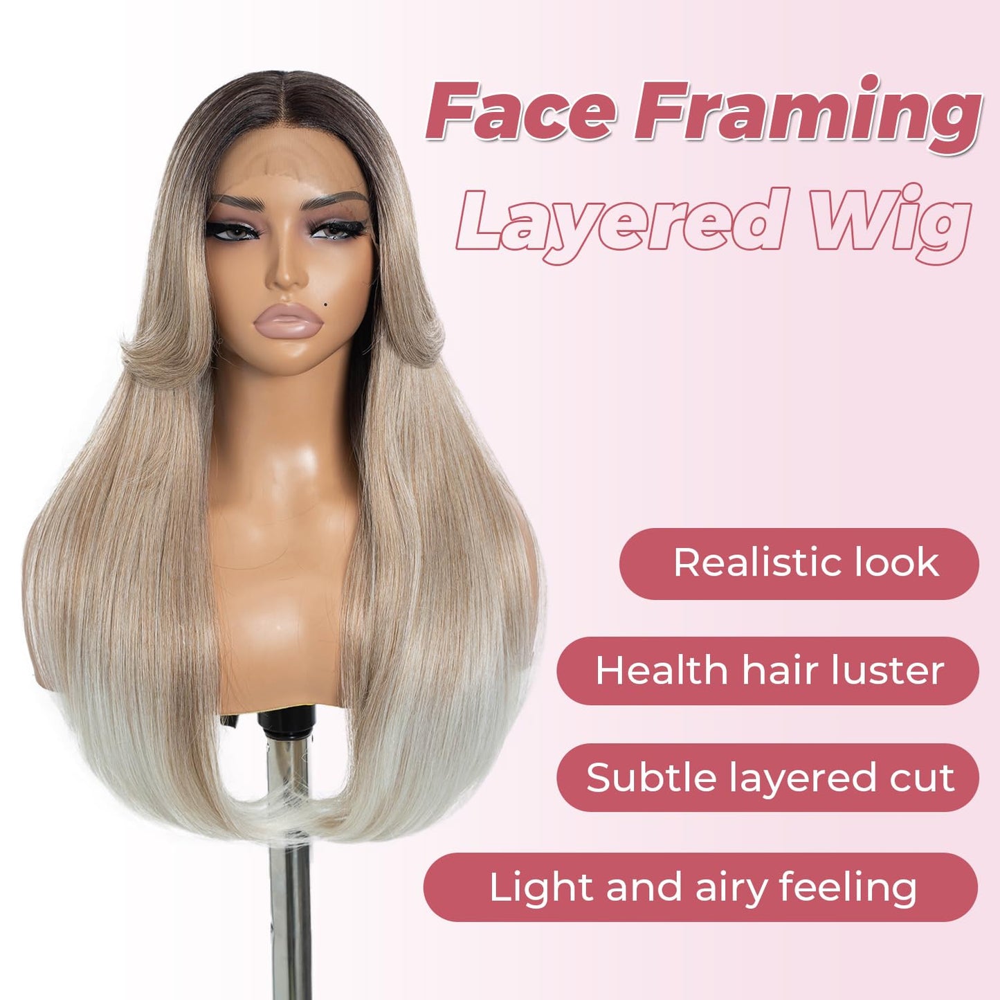 Style Icon 24 Synthetic Lace Front Wigs HD Lace Middle Part Wigs Long Straight Wigs for Women Pre Plucked Wigs with Bangs of Doo
