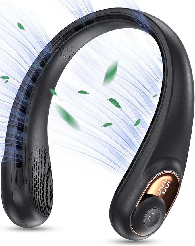 KIDEE Neck Fan, Portable Bladeless Neck Fans, Upgrade 360° Airflow, Super Quiet, 3 Speeds, 4000mAh Personal Wearable Neck ...