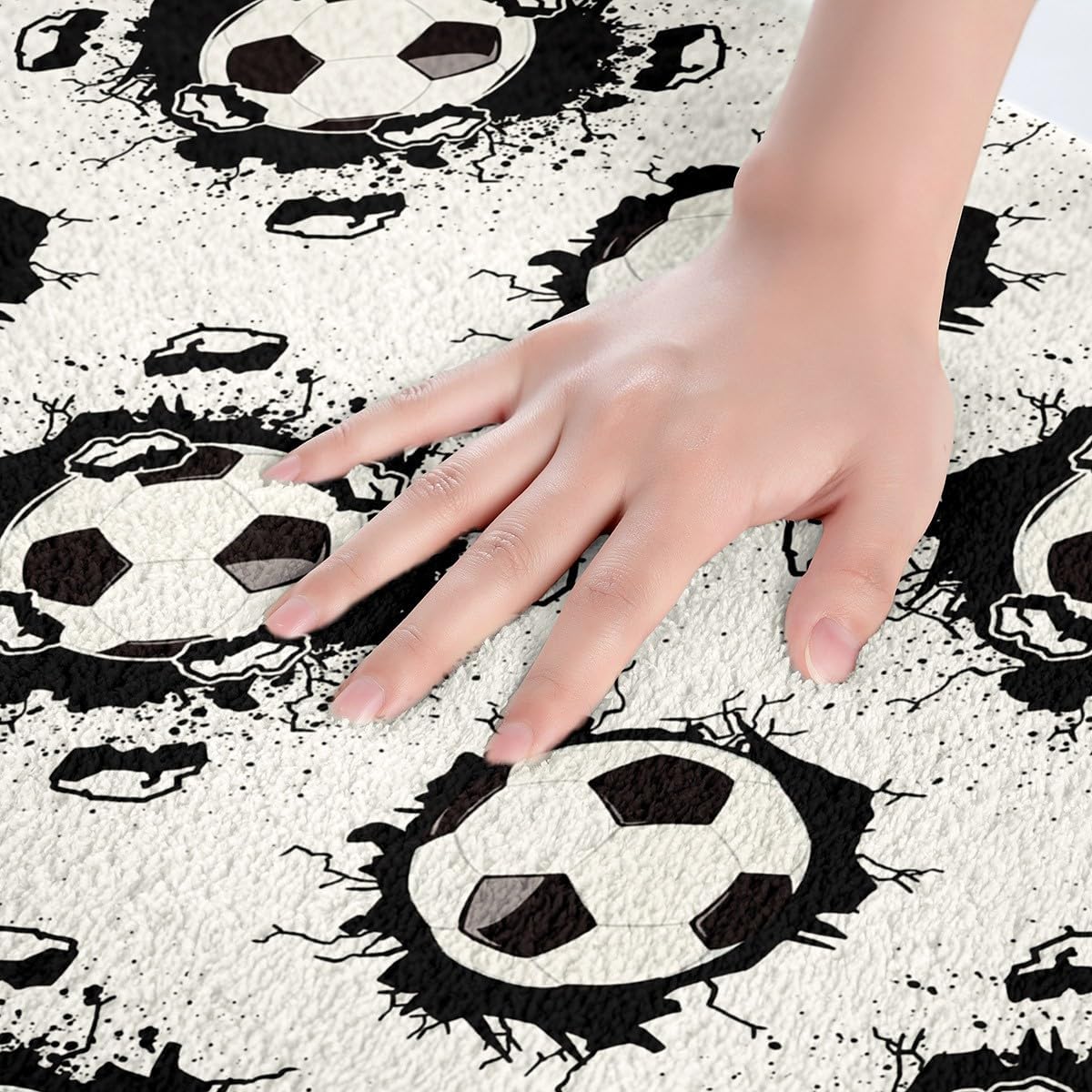 Feelyou Football Polyester Bath Rug Soccer Soft Fleece Door Carpet for Kids Boys Girls Ball Game Non Slip Bath Mat Sport Themed Bathroom Floor Indoor Doormat,16x24 Inch