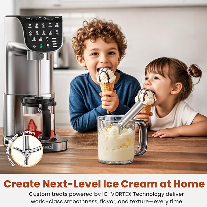 Ice Cream Maker Machine 12-in-1, Full Automatic Stainless Steel Homemade Ice Cream Maker for Sorbet, Milkshake, Frozen Yogurt & More, Easy to Clean Ice Cream Machine, (3) Family-Sized Tritan Tubs