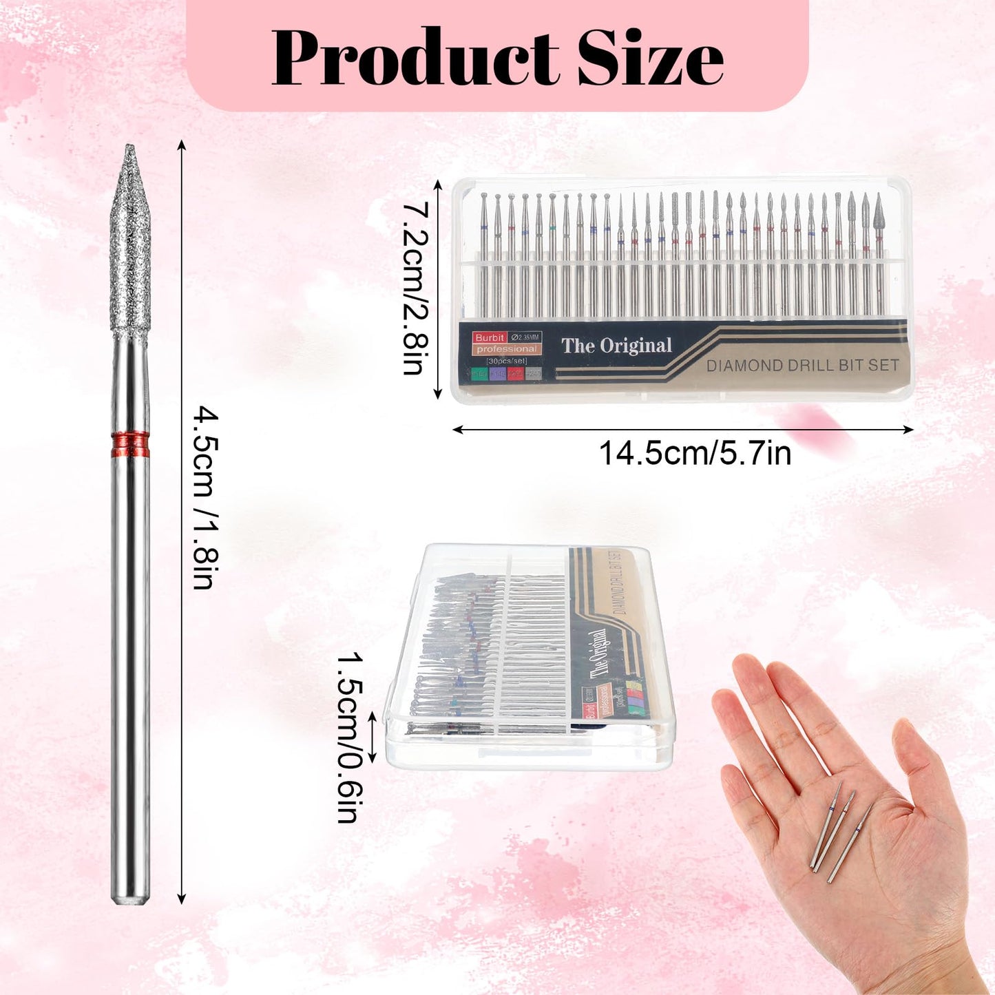 TIESOME 30pcs Diamond Nail Drill Bit Set, 3/32    Professional Stainless Steel & Emery Cuticle Remover for Dead Skin Manicure Pe