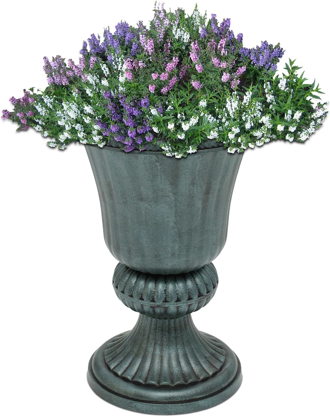 Athena Collection 20''H Bronze Garden Plastic Urn - Vintage Tall Large Planter for Indoor Outdoor Patio Porch, 2 Pieces Flower Pot, Dark Green