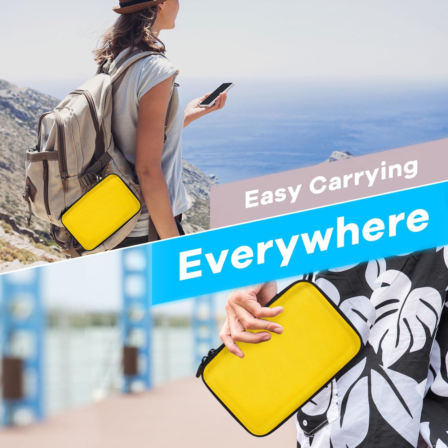 Bright Yellow Hard Shell Electronic Organizer Carrying Case - Shockproof Large Storage Case For Hard Drive, Phone, Power Bank, C