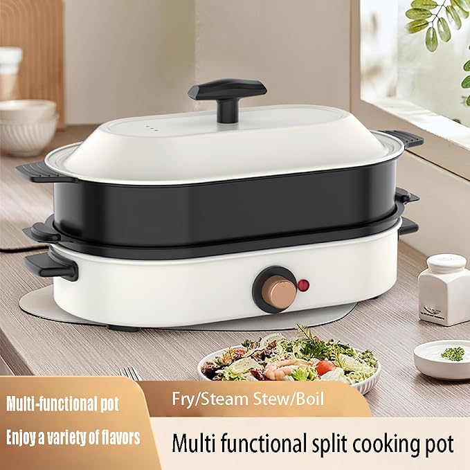 Multi-Functional Electric Hot Pot, 3-in-1 Non-Stick Cooking Pot with Steaming, Frying and Boiling Functions, Removable Grill Pan for Home and Dorm Use
