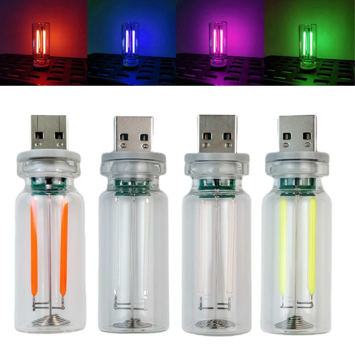 Poteital 4PCS Dimmable USB Touch Control Led Night Lights, Glass Plug in USB Light Bulbs, Cute Interior Car Lights, Retro Led Am
