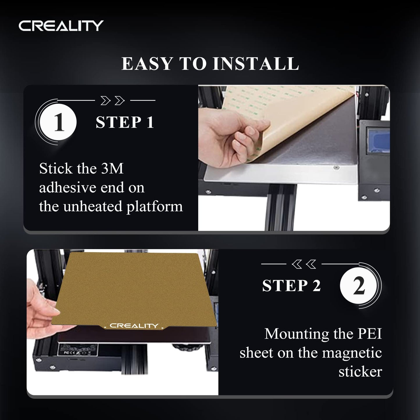 Creality Official PEI Plate with Adhesive for Creality Ender 3/Ender 3 Pro/Ender 3 V2/Ender 3 S1/Ender 3 S1 pro/Ender 3 neo/Ender 3 v2 neo/Ender 5/Ender 5 Pro and All 265*250*8mm, Size 3D Printer