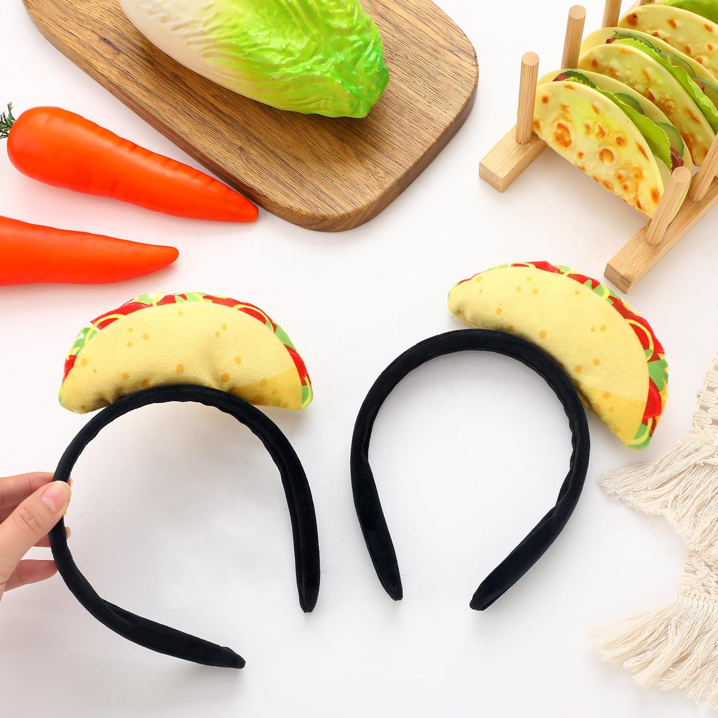 Knitgrip 2 Pcs Funny Headbands Pickle Banana Hot Dog Strawberry Chili Pepper Taco Style Halloween Costume Accessories (Taco)