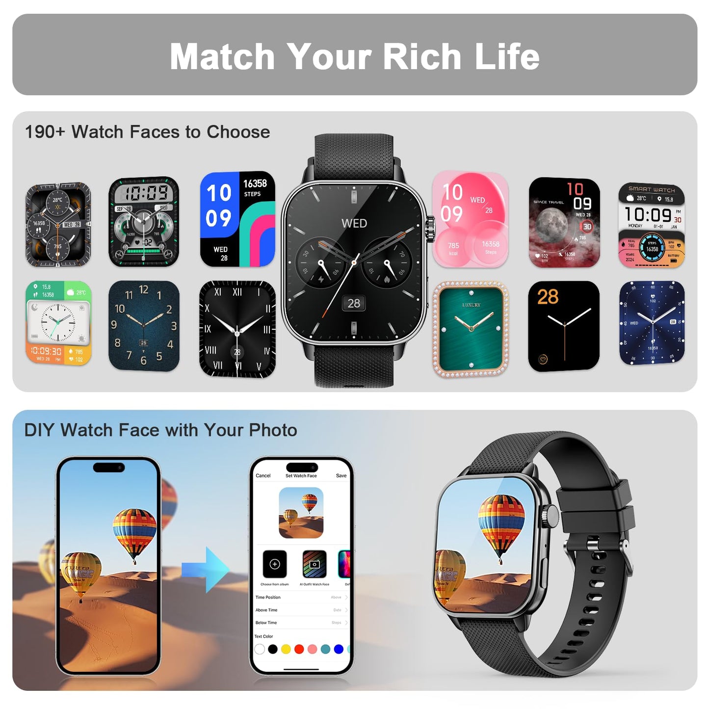 Smart Watches For Men Women, 1.85 Amoled Hd Fitness Tracker With 100+ Sports Modes, Smartwatches With Bluetooth Call/Heart Rat