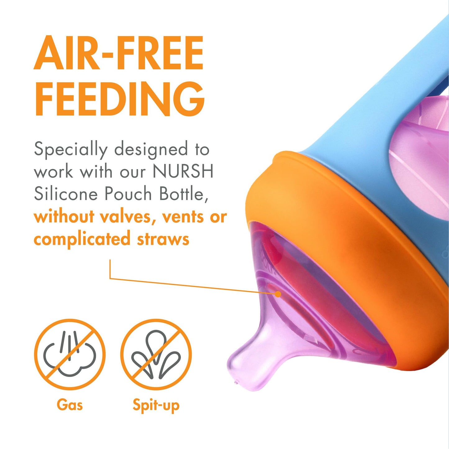 Boon Nursh Platinum Food-Safe Silicone Baby Bottle Nipples - Fast Flow - Baby Bottle-Feeding Supplies Fits All Boon Nursh Bottles - Colorblock - 3 Count - Ages 6 Months and Up