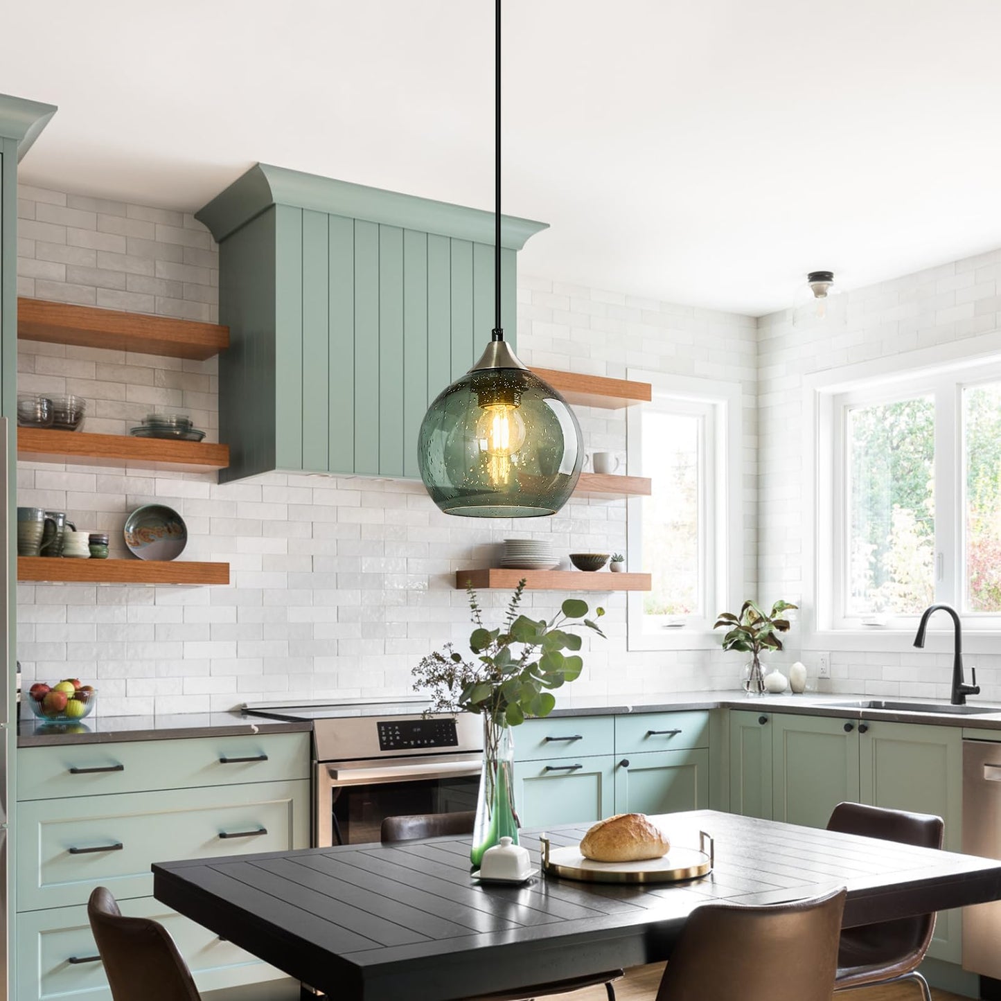 Lbsqj Gray Green Glass Pendant Lights Kitchen Island Lighting Globe Pendant Light Fixtures Modern Pendant Lighting For Kitchen Island Bedroom Living Dining Room Light Fixture(5.9In  1-Pack)