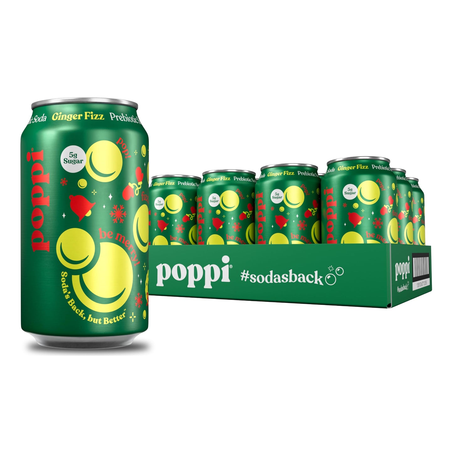 Poppi Sparkling Prebiotic Soda Beverage with Apple Cider Vinegar  Seltzer Water and Fruit Juice  Holiday Ginger Fizz Flavor  12 oz  Pack of 12  Packaging May Vary
