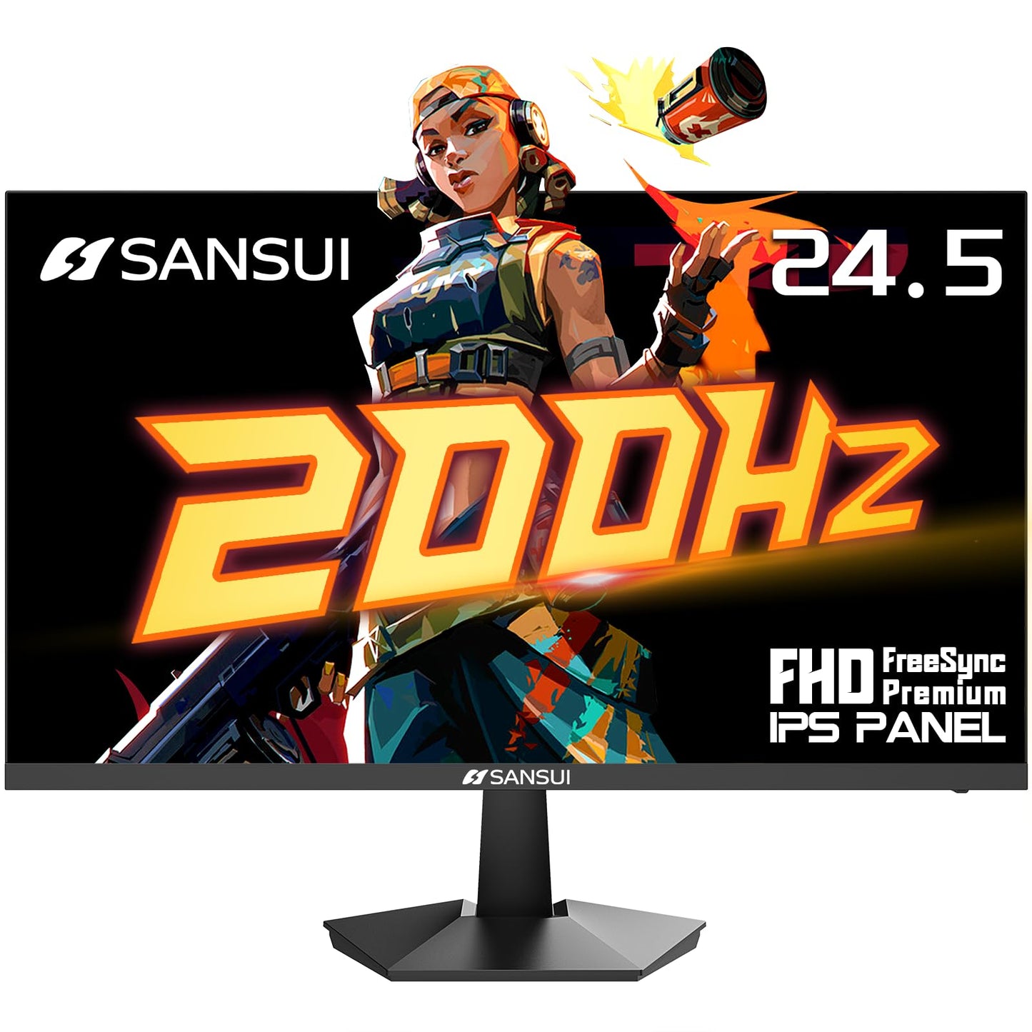 SANSUI 24.5 Inch 200Hz Gaming Monitor, FHD 1080P Fast IPS PC Gaming Monitor, 2 x HDMI2.0, 1 x DP1.4, FreeSync,128% sRGB HDR VESA