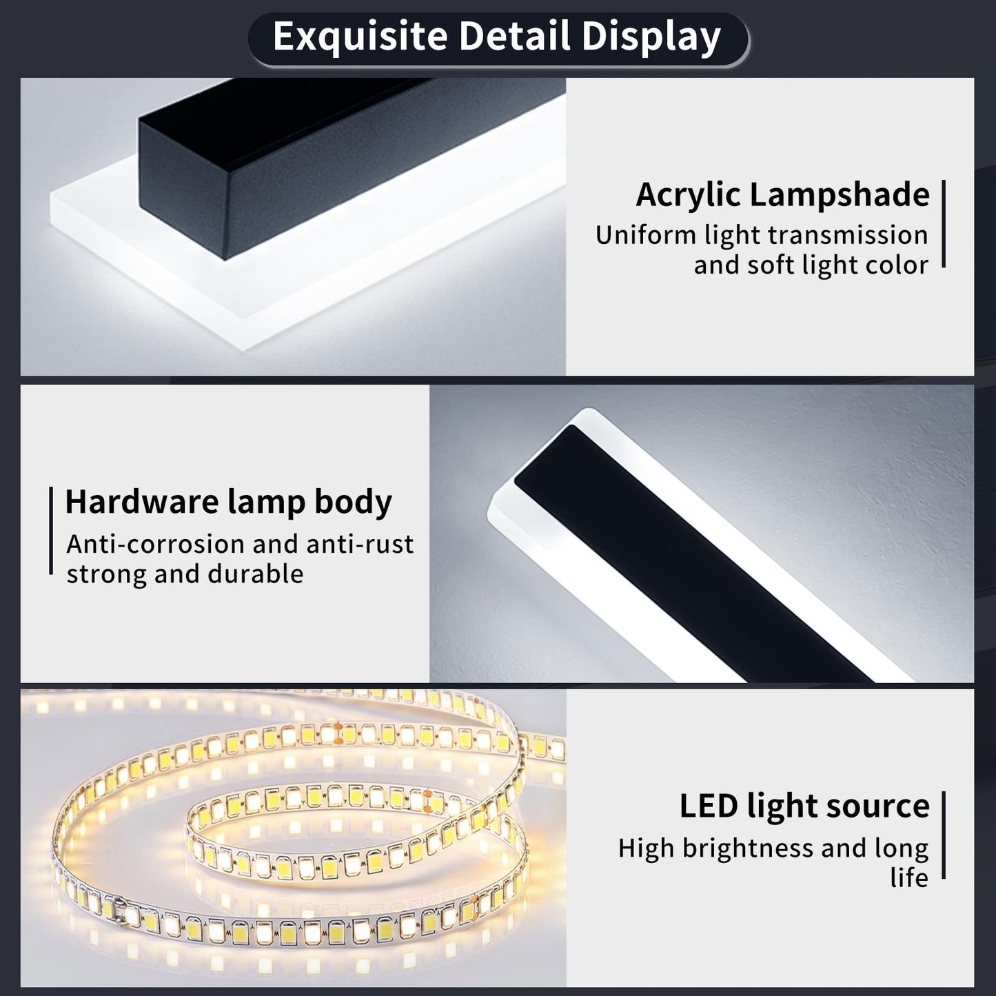 Mikeru 57Inch Long Led Wall Light  6000K Cool White Modern Outdoor Wall Light Ip65 Waterproof Black Acrylic Porch Exterior Lighting Fixtures  Exterior Wall Mount Lights For Garage Front Door