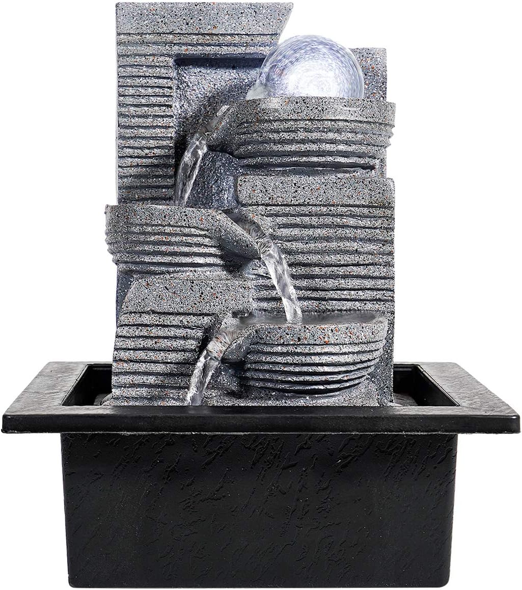 WICHEMI Water Fountains Indoor Waterfall Fountain Tabletop Fountain with LED Light Water Feature Indoor Zen Meditation for Home and Office Indoor Spaces Decor (Style 7)