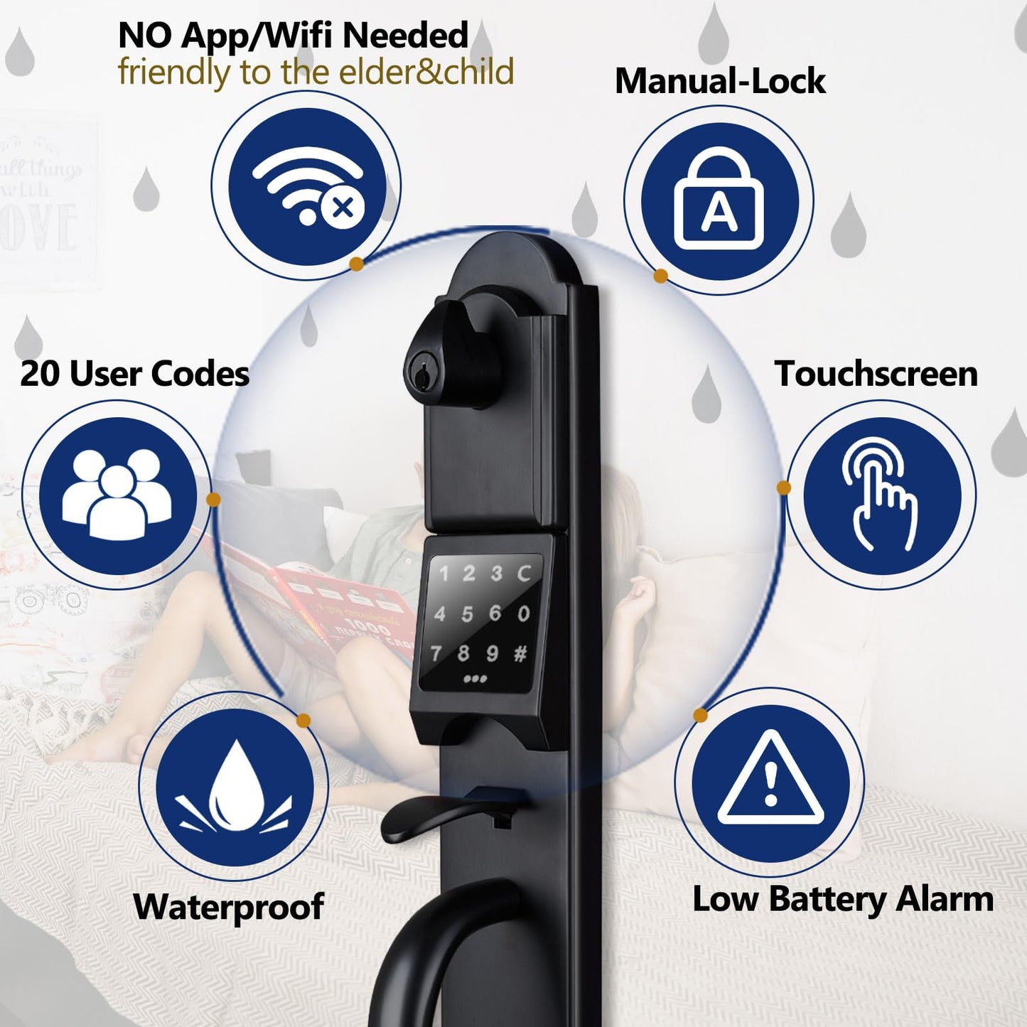HISAFE Keyless Entry Door Lock Set, Camelot Trim Exterior Door Handleset with Single Cylinder Deadbolt, Heavy Duty Front Door Lockset, Left Handed, 17.52'' Length
