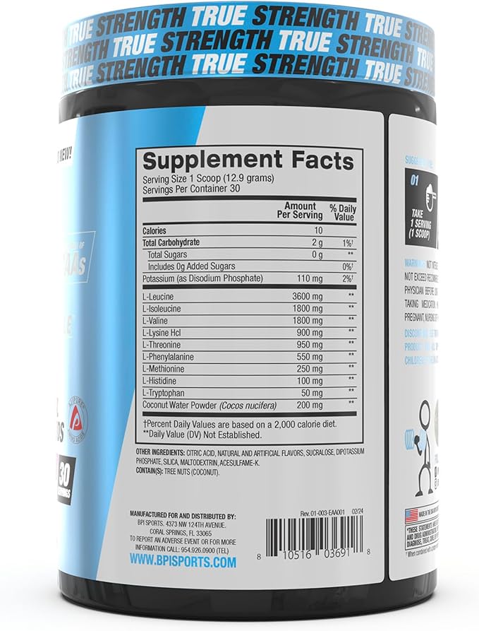 BPI Sports Essential Amino Acids EAA Powder - Pre, Intra & Post Workout Drink - BCAA Powder for Men & Women, EAA + BCAA + Hydration. Advanced Formula with 10g of EAA. (Lemon Berry)