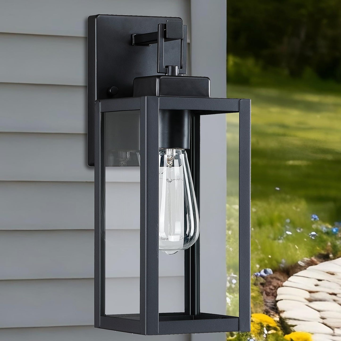 Faymart Lighting 2 Pack Outdoor Sconce Lights-12 Inch Outdoor Wall Light Exterior Sconce Steel And Glass Porch Light  Black Wall Lantern For Front Porch Garage Balcony
