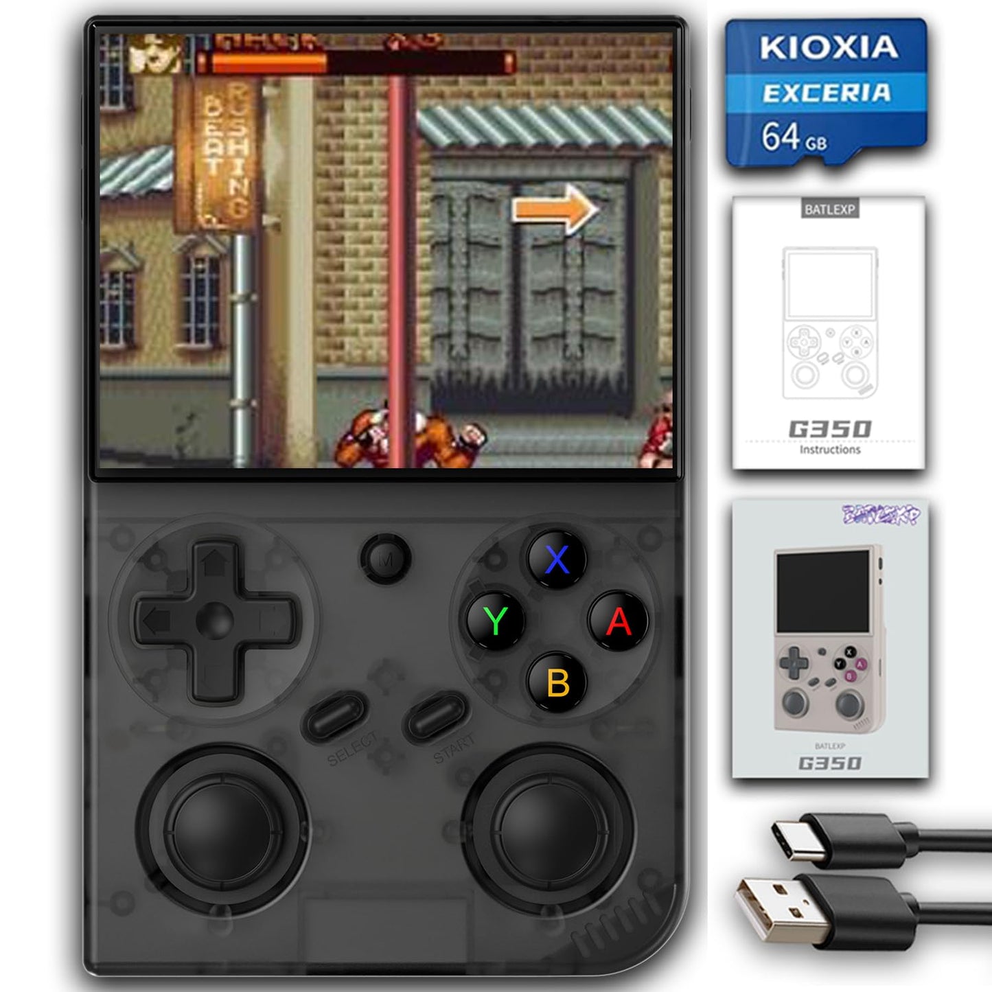 Aivuidbs G350 Retro Game Console,Linux System RK3326 G350 Handheld Game Console Built-in 64G TF Card 4371 Games,3.5-inch IPS Screen, WiFi, Bluetooth 4.2, HDMI Output, 3200mAh Battery