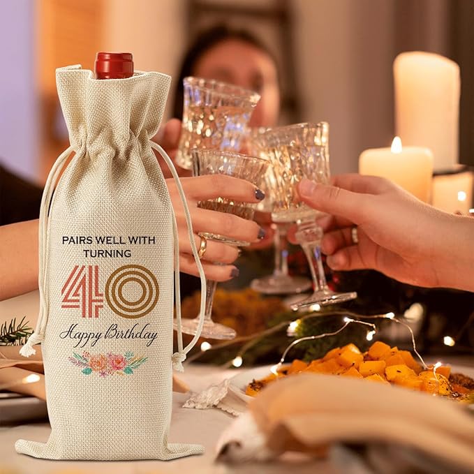 Funny 40th Birthday Gifts Women Men Wine Bag, Happy Anniversary 40th birthday Party Decorations Men Woman Wine Bags, 40 Year Old Birthday Gifts for Women Men Wine Bottle Bag